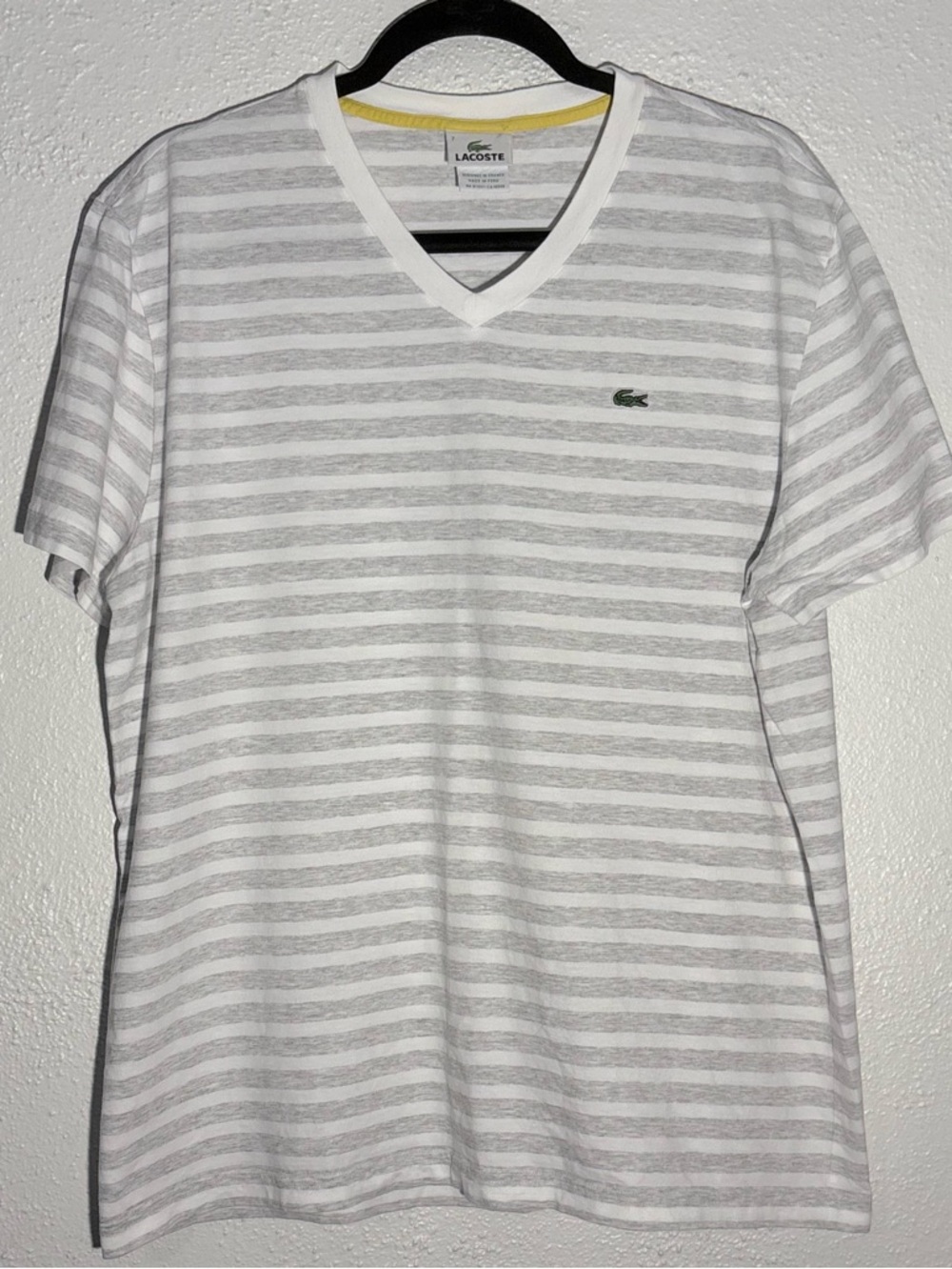 LACOSTE Gray & White Striped 100% Cotton Short Sleeve Casual T-Shirt Size L